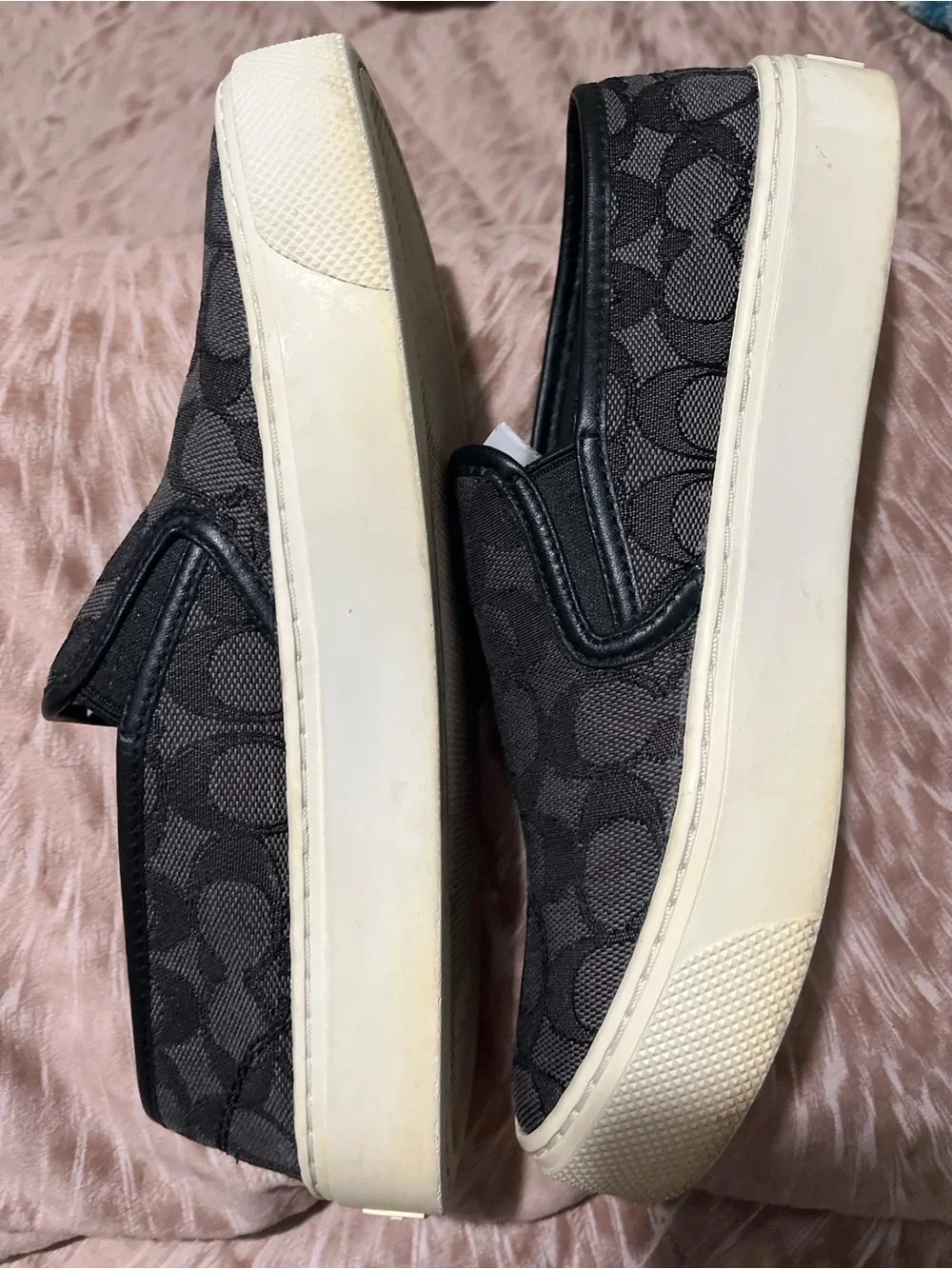 Coach Black and Tan Signature Slip-On Sneakers
